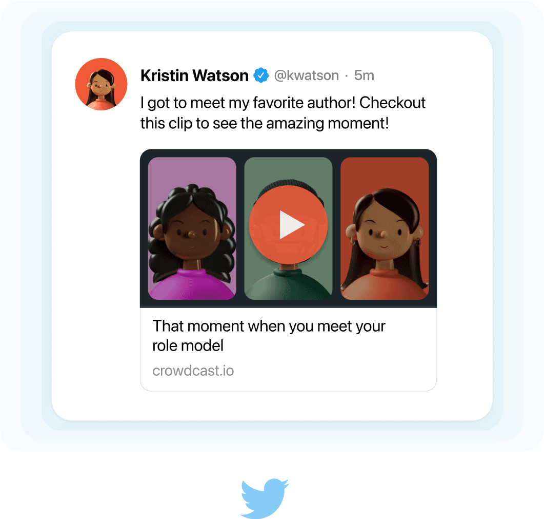 Illustration of sharing a crowdcast clip on Twitter