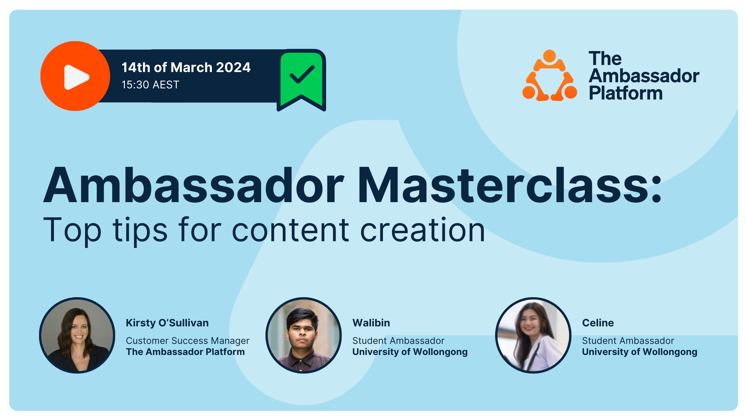 Ambassador Masterclass - Top tips for content creation event cover photo